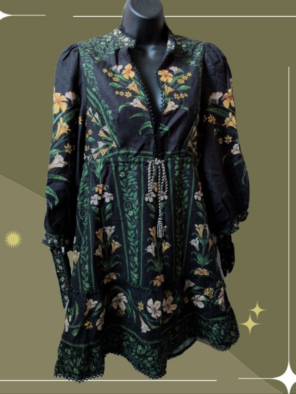✨Nwt FARM Rio Flowers Arch black mini dress size small